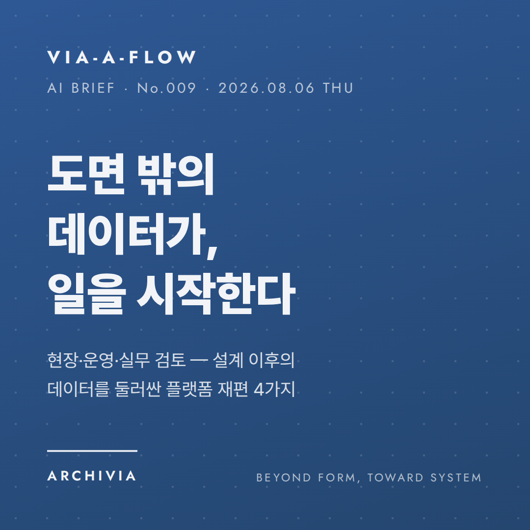 VIA-A-FLOW No.009 표지 — 도면 밖의 데이터가, 일을 시작한다