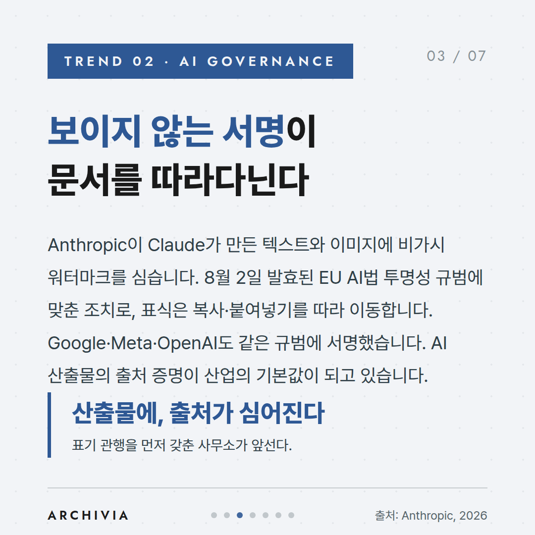 TREND 02 — 보이지 않는 서명이 문서를 따라다닌다