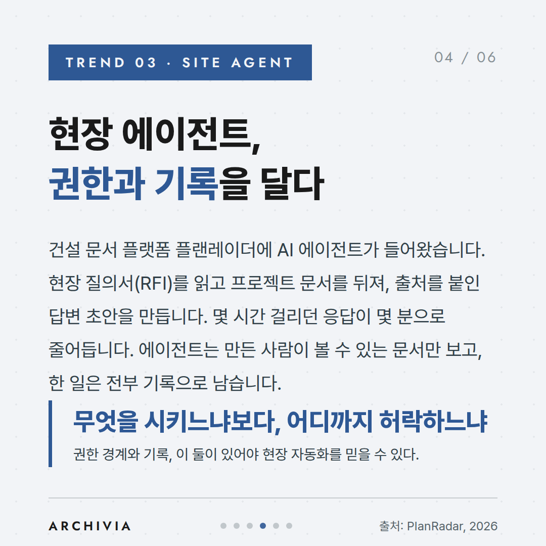 TREND 03 — 현장 에이전트, 권한과 기록을 달다